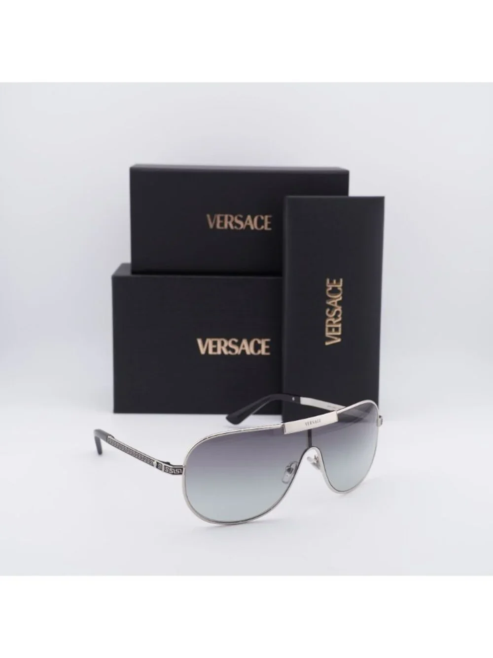 Versace VE2293 100011 Shield Sunglasses – Silver / Grey